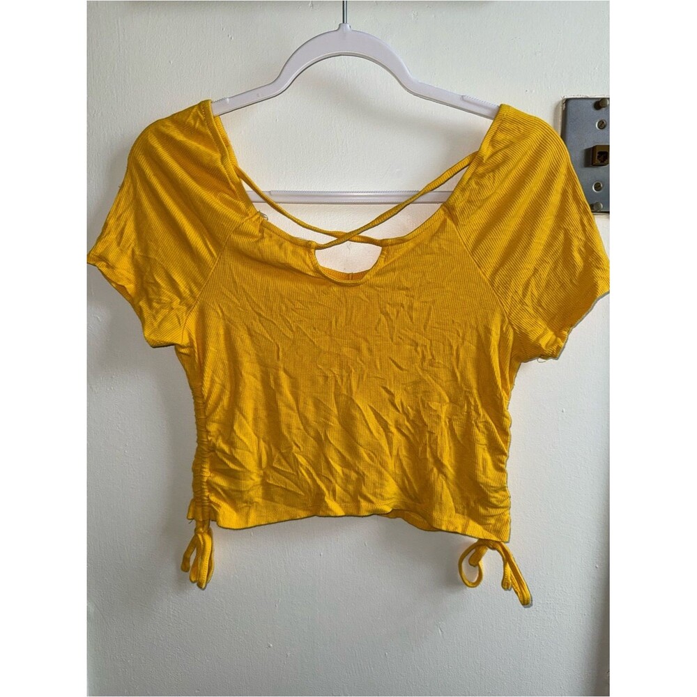 Madden NYC Yellow Ribbed Cinched Side Crop Top XL - Picture 5 of 6
